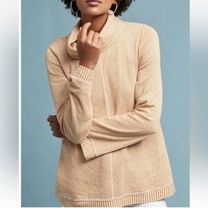 Anthropologie Maeve XS Tan White Stripe Cowl Neck Long Sleeve Sweater Blouse R5